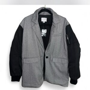 🖤NWT HYFVE Black mixed-media Herringbone Blazer bomber jacket, Oversized, medium